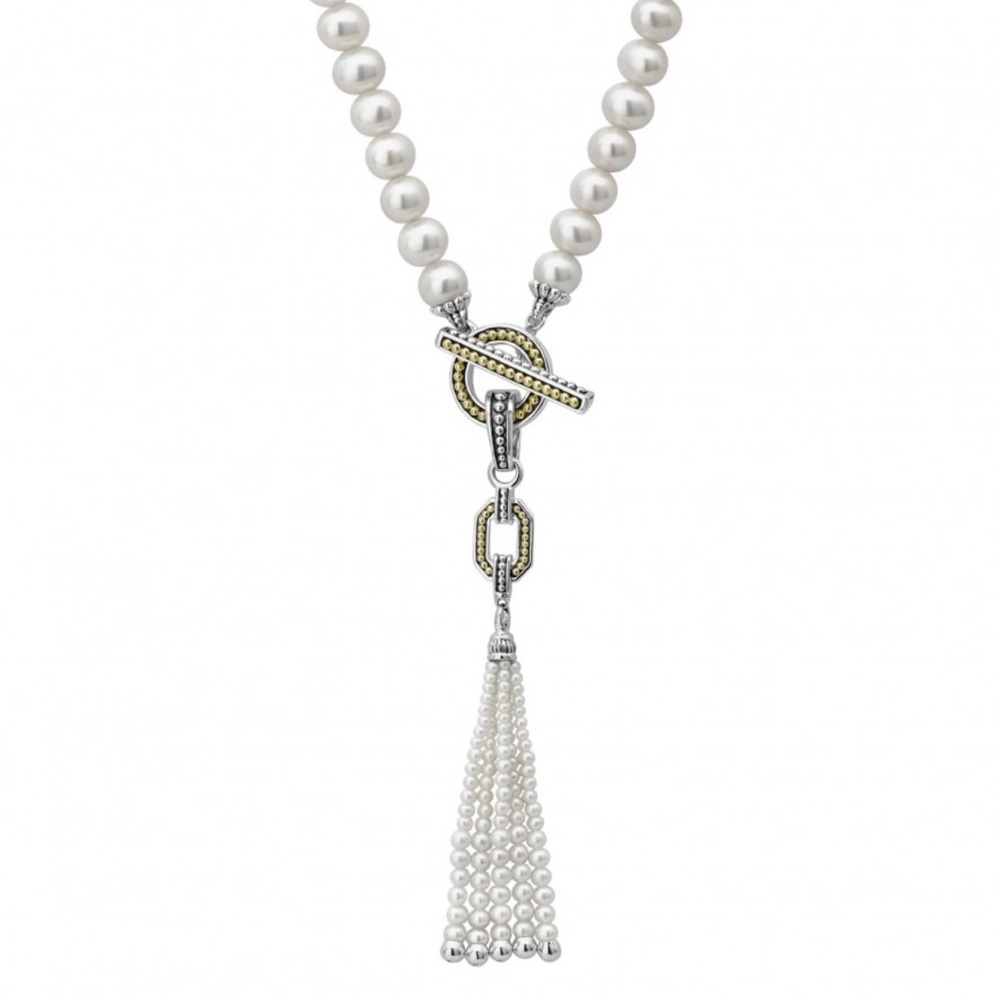 LAGOS Luna Pearl Detachable Tassel Toggle Necklace 18K Gold and Sterling Silver